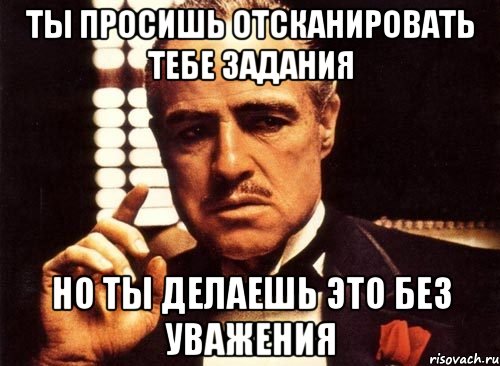 ТЫ просишь отсканировать тебе задания но ты делаешь это без уважения, Мем крестный отец