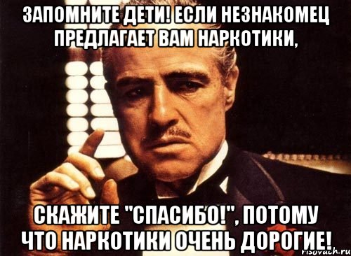 Запомните дети! Если незнакомец предлагает вам наркотики, скажите "Спасибо!", потому что наркотики очень дорогие!, Мем крестный отец