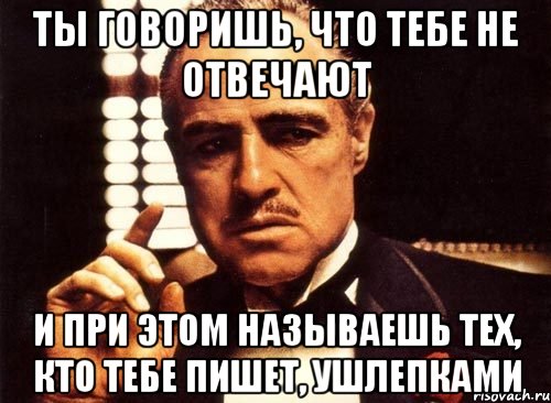 ты говоришь, что тебе не отвечают и при этом называешь тех, кто тебе пишет, ушлепками, Мем крестный отец