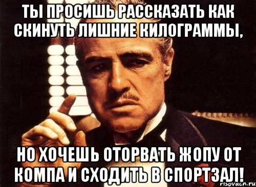 Ты просишь рассказать как скинуть лишние килограммы, но хочешь оторвать жопу от компа и сходить в спортзал!, Мем крестный отец