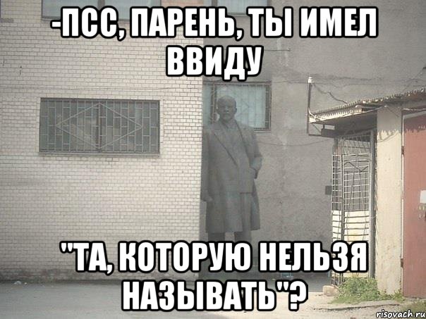 -псс, парень, ты имел ввиду "та, которую нельзя называть"?, Мем  Ленин за углом (пс, парень)