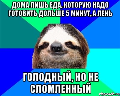 дома лишь еда, которую надо готовить дольше 5 минут, а лень голодный, но не сломленный, Мем Ленивец