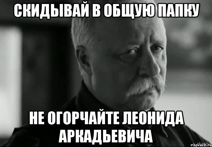 СКИДЫВАЙ В ОБЩУЮ ПАПКУ НЕ ОГОРЧАЙТЕ ЛЕОНИДА АРКАДЬЕВИЧА, Мем Не расстраивай Леонида Аркадьевича