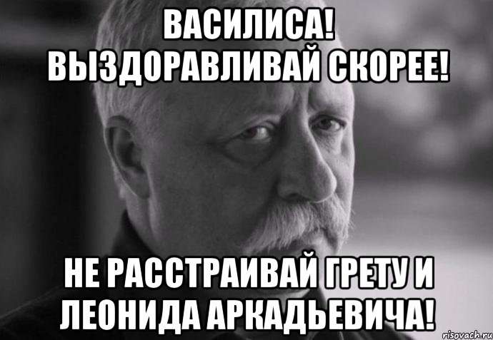 Василиса! Выздоравливай скорее! Не расстраивай Грету и Леонида Аркадьевича!, Мем Не расстраивай Леонида Аркадьевича