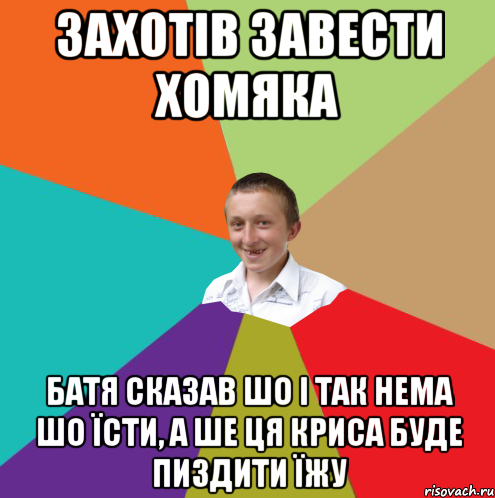 Захотів завести хомяка батя сказав шо і так нема шо їсти, а ше ця криса буде пиздити їжу, Мем  малый паца