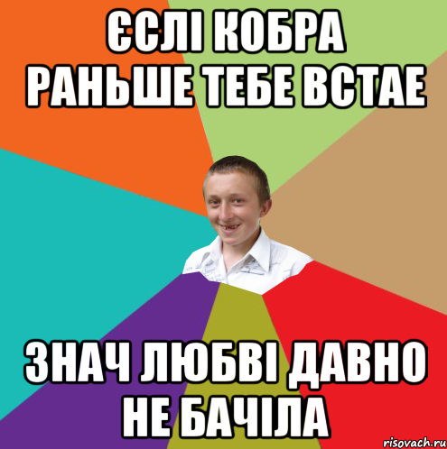 єслі кобра раньше тебе встае знач любві давно не бачіла, Мем  малый паца