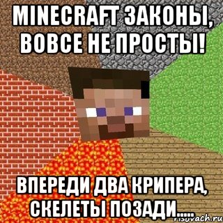 minecraft законы, вовсе не просты! Впереди два крипера, скелеты позади....., Мем Миникрафтер