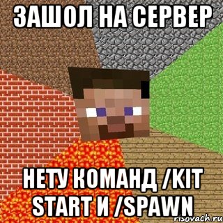 зашол на сервер нету команд /kit start и /spawn, Мем Миникрафтер