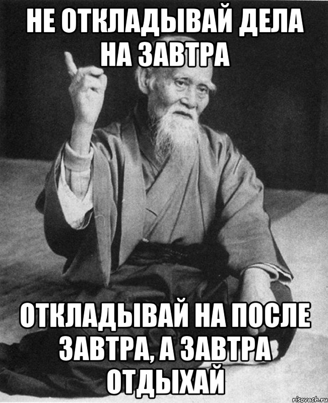 не откладывай дела на завтра откладывай на после завтра, а завтра отдыхай, Мем Монах-мудрец (сэнсей)