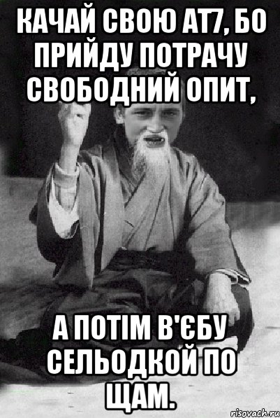 Качай свою ат7, бо прийду потрачу свободний опит, а потім в'єбу сельодкой по щам., Мем Мудрий паца