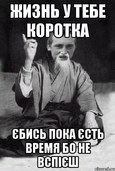 жизнь у тебе коротка єбись пока єсть время бо не вспієш, Мем Мудрий паца