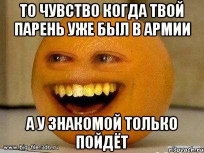 то чувство когда твой парень уже был в армии а у знакомой только пойдёт, Мем Надоедливый апельсин