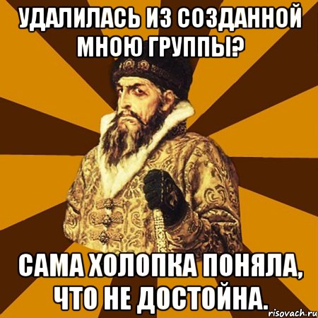 Удалилась из созданной мною группы? Сама холопка поняла, что не достойна., Мем Не царское это дело