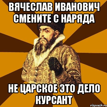 Вячеслав Иванович смените с наряда Не царское это дело курсант, Мем Не царское это дело