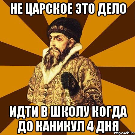 НЕ ЦАРСКОЕ ЭТО ДЕЛО ИДТИ В ШКОЛУ КОГДА ДО КАНИКУЛ 4 ДНЯ, Мем Не царское это дело