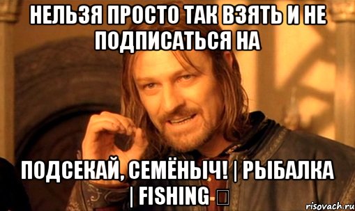 Нельзя Просто так взять и не подписаться на Подсекай, Семёныч! | Рыбалка | Fishing ✔, Мем Нельзя просто так взять и (Боромир мем)