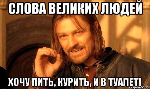 слова великих людей Хочу пить, курить, и в туалет!, Мем Нельзя просто так взять и (Боромир мем)