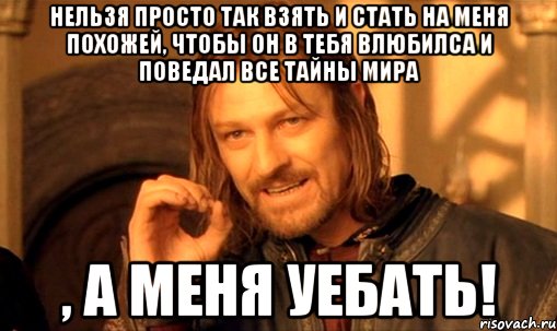 Нельзя просто так взять и стать на меня похожей, чтобы он в тебя влюбилса и поведал все тайны мира , а меня уебать!, Мем Нельзя просто так взять и (Боромир мем)