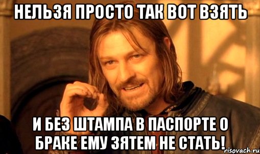 Нельзя просто так вот взять и без штампа в паспорте о браке ему зятем не стать!, Мем Нельзя просто так взять и (Боромир мем)