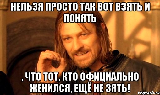 Нельзя просто так вот взять и понять , что тот, кто официально женился, ещё не зять!, Мем Нельзя просто так взять и (Боромир мем)