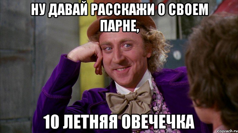 Ну давай расскажи о своем парне, 10 летняя овечечка, Мем Ну давай расскажи (Вилли Вонка)