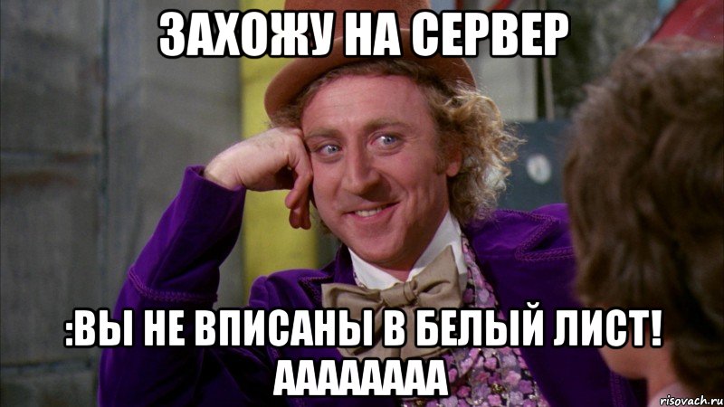 Захожу на сервер :Вы не вписаны в белый лист! АААААААА, Мем Ну давай расскажи (Вилли Вонка)