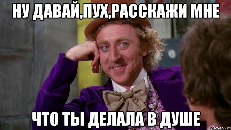 Ну давай,Пух,расскажи мне что ты делала в душе, Мем Ну давай расскажи (Вилли Вонка)