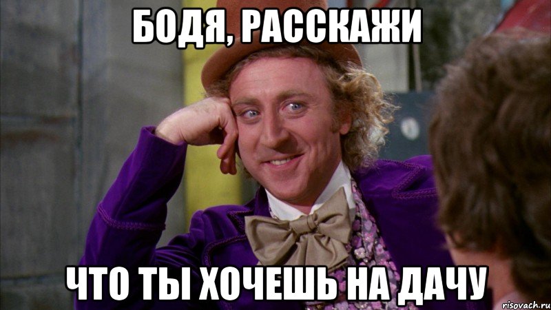 БОДЯ, РАССКАЖИ ЧТО ТЫ ХОЧЕШЬ НА ДАЧУ, Мем Ну давай расскажи (Вилли Вонка)