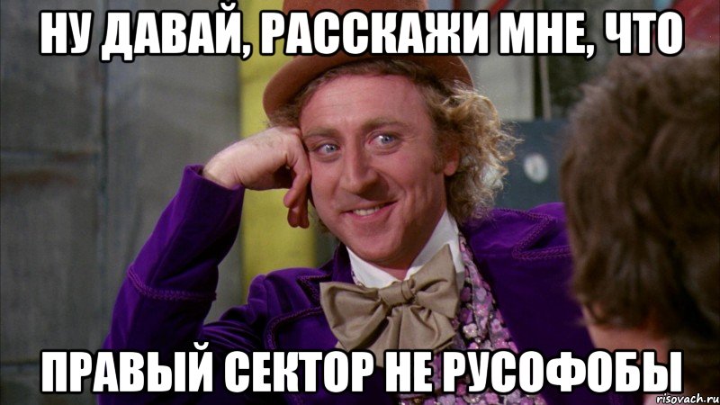 Ну давай, расскажи мне, что Правый сектор не русофобы, Мем Ну давай расскажи (Вилли Вонка)