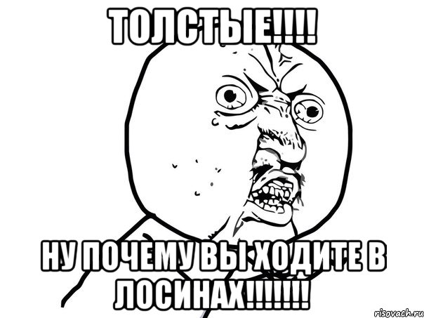 ТОЛСТЫЕ!!!! НУ ПОЧЕМУ ВЫ ХОДИТЕ В ЛОСИНАХ!!!!!!!, Мем Ну почему (белый фон)