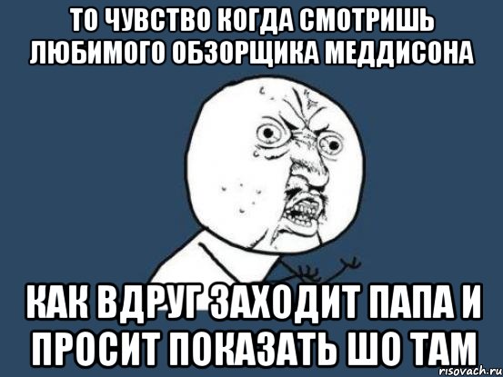 то чувство когда смотришь любимого обзорщика меддисона как вдруг заходит папа и просит показать шо там, Мем Ну почему