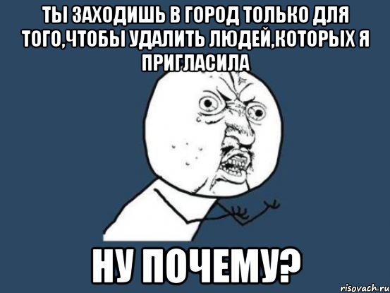 ты заходишь в город только для того,чтобы удалить людей,которых я пригласила ну почему?, Мем Ну почему