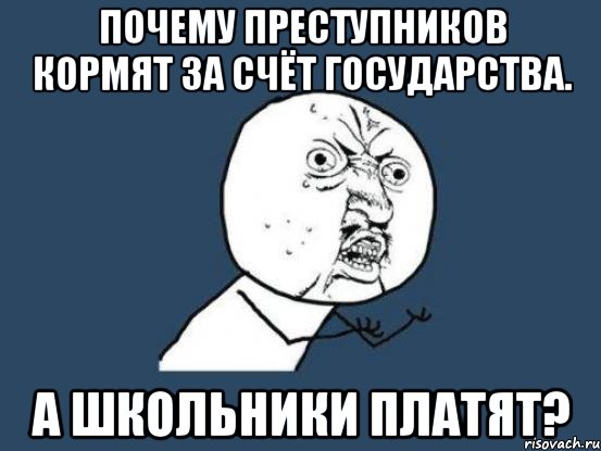 Почему преступников кормят за счёт государства. А Школьники платят?, Мем Ну почему