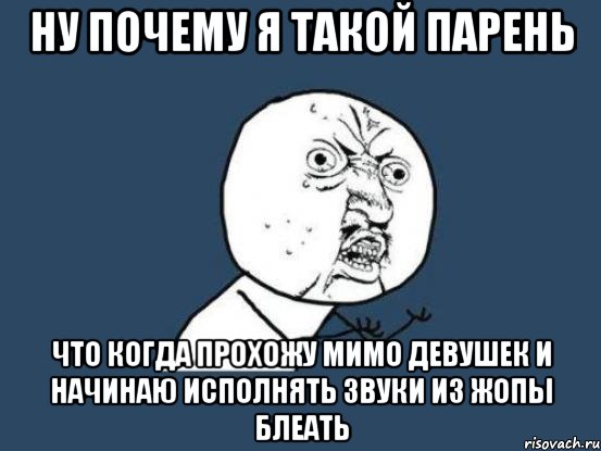 Ну почему я такой парень Что когда прохожу мимо девушек и начинаю исполнять звуки из жопы блеать, Мем Ну почему