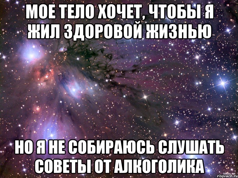 Мое тело хочет, чтобы я жил здоровой жизнью но я не собираюсь слушать советы от алкоголика, Мем Космос