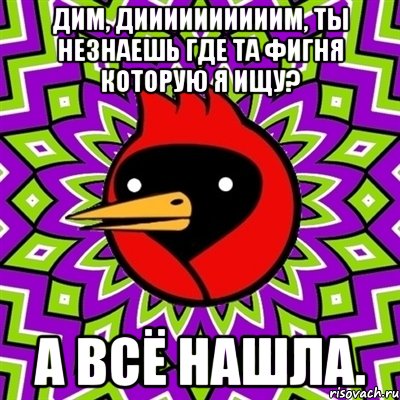 Дим, диииииииииим, ты незнаешь где та фигня которую я ищу? А всё нашла., Мем Омская птица