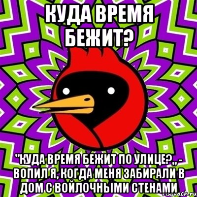 Куда время бежит? "Куда время бежит по улице?„ - вопил я, когда меня забирали в дом с войлочными стенами, Мем Омская птица