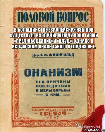 В большинстве европейских языков существует различие между понятиями «прелюбодеяние» и «блуд». Однако в исламском праве такого отличия нет.