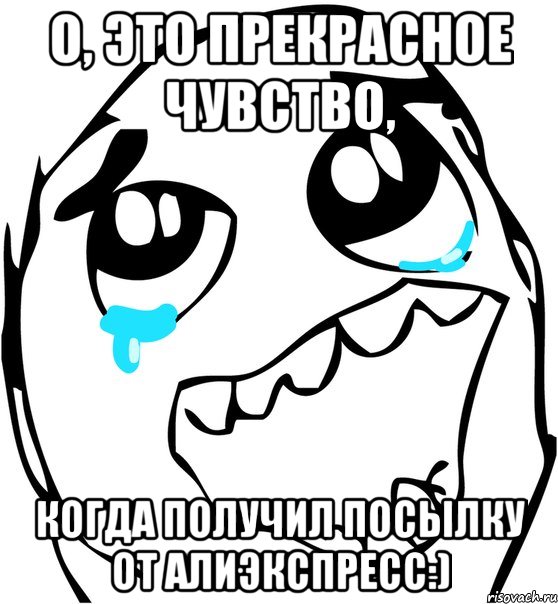 О, это прекрасное чувство, когда получил посылку от алиэкспресс:), Мем  Плачет от радости