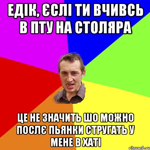 Едік, єслі ти вчивсь в ПТУ на столяра Це не значить шо можно послє пьянки стругать у мене в хаті, Мем Чоткий паца