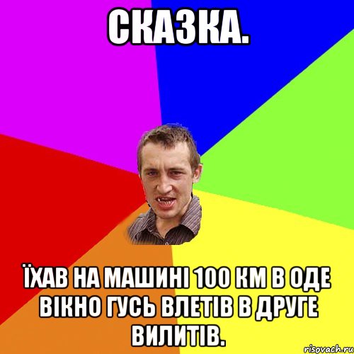 Сказка. Їхав на машині 100 км в оде вікно гусь влетів в друге вилитів., Мем Чоткий паца