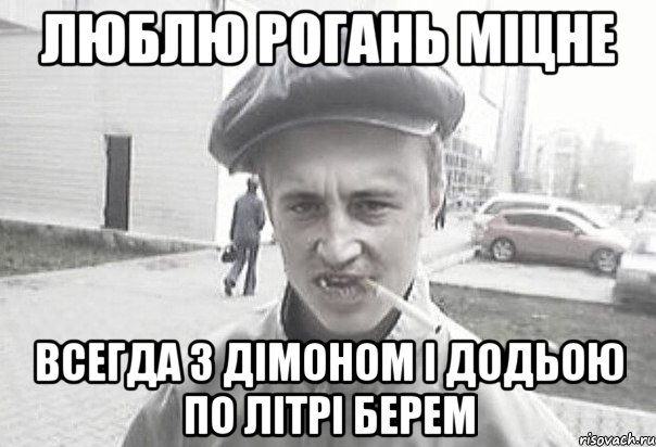 Люблю Рогань міцне Всегда з дімоном і додьою по літрі берем, Мем Пацанська философия