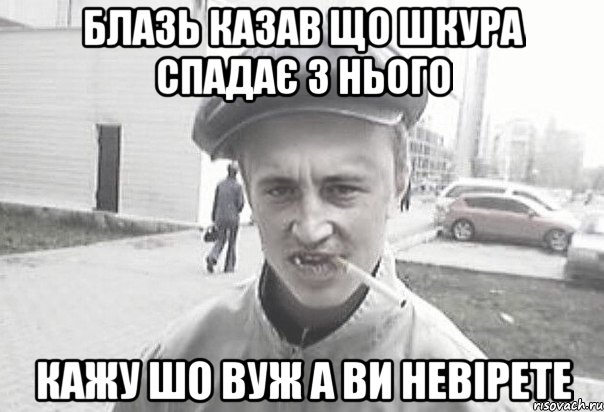 Блазь казав що шкура спадає з нього Кажу шо вуж а ви невірете, Мем Пацанська философия