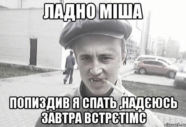 Ладно Міша Попиздив я спать ,надєюсь завтра встрєтімс, Мем Пацанська философия