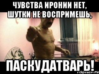 чувства иронии нет, шутки не воспримешь, паскудатварь!, Мем Паскуда тварь