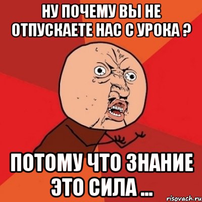 Ну почему вы не отпускаете нас с урока ? Потому что знание это сила ..., Мем Почему