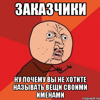 ЗАКАЗЧИКИ НУ ПОЧЕМУ ВЫ НЕ ХОТИТЕ НАЗЫВАТЬ ВЕЩИ СВОИМИ ИМЕНАМИ, Мем Почему