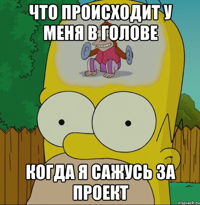 что происходит у меня в голове когда я сажусь за проект, Мем  Гомер Симпсон