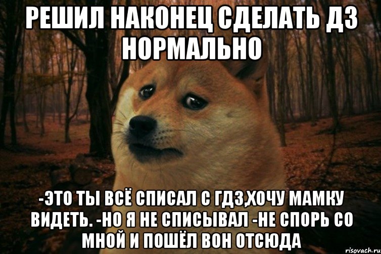 Решил наконец сделать дз нормально -Это ты всё списал с ГДЗ,хочу мамку видеть. -Но я не списывал -Не спорь со мной и пошёл вон отсюда