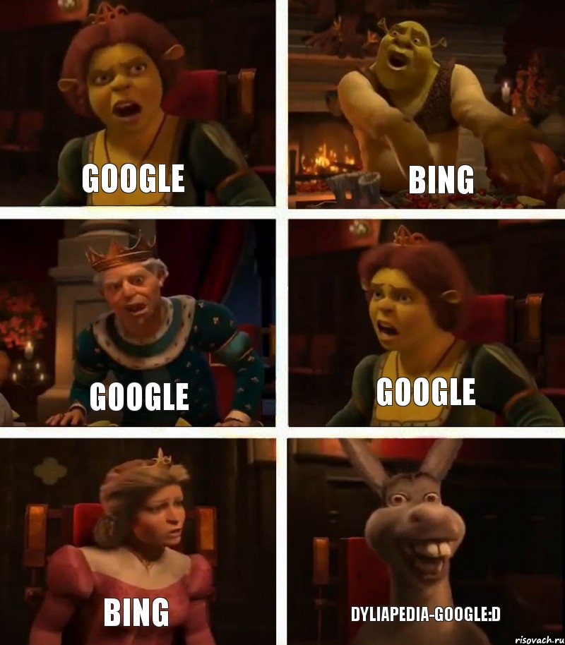 Google Google Bing Bing Google Dyliapedia-google:D, Комикс  Шрек Фиона Гарольд Осел